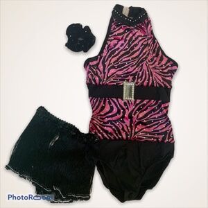 Black Zebra Fringe Costume Knocks You Fuchsia Dance Jazz Tap Medium Child NWT